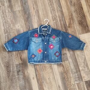 Girls 3T Denim Jacket patches with floral applique oversized look JM Originals